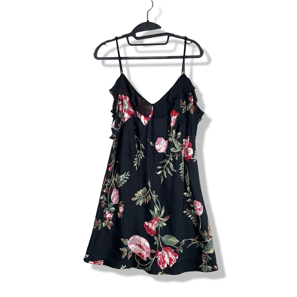 August Silk Intimates Floral Slip Dress Womens Large Black Cottagecore Romantic